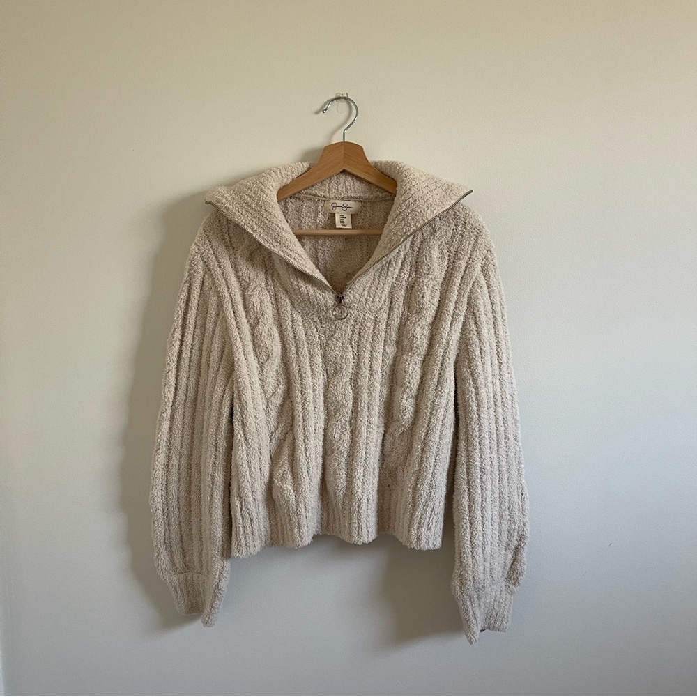 Cream Cable Knit Zip Sweater